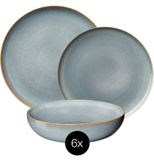 ASA Selection Serviesset Saisons - Denim 18 delig / 6 personen - 6 dinerborden, 6 ontbijtborden en 6 kommen
