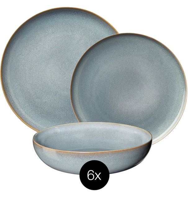 ASA Selection Serviesset Saisons - Denim 18 delig / 6 personen - 6 dinerborden, 6 ontbijtborden en 6 kommen