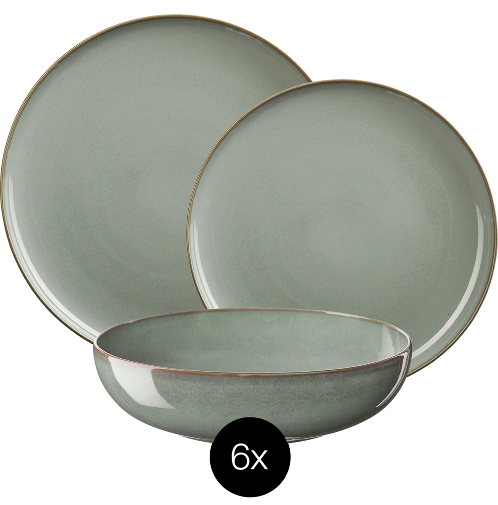 ASA Selection Serviesset Saisons - Eucalyptus 18 delig / 6 personen - 6 dinerborden, 6 kommen en 6 ontbijtborden
