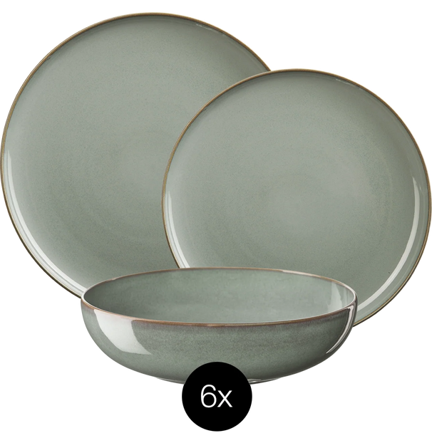 ASA Selection Serviesset Saisons - Eucalyptus 18 delig / 6 personen - 6 dinerborden, 6 kommen en 6 ontbijtborden