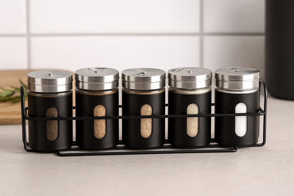 Cookinglife Kruidenrek Zwart 5-Delig - Met Kruidenstrooiers 80 ml