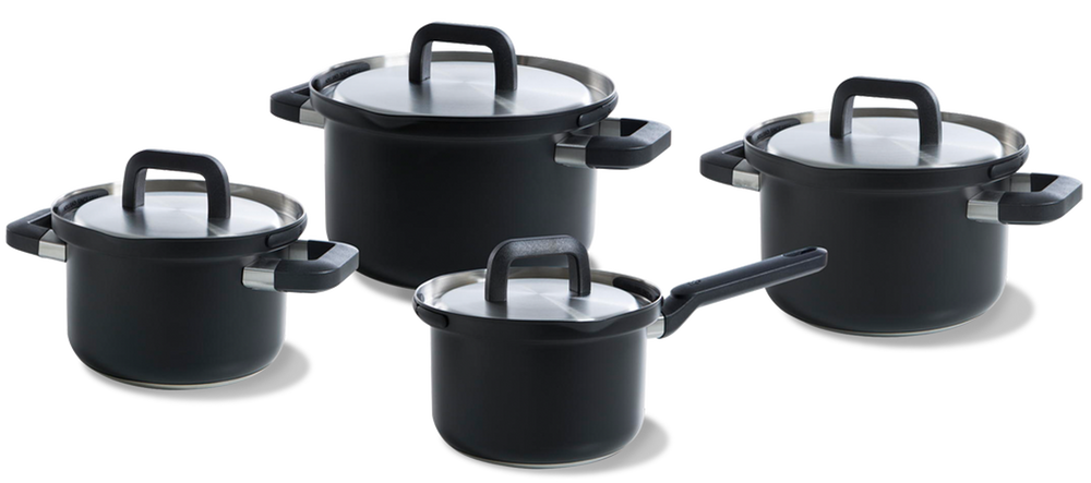 BK Pannenset Flow Cool Zwart 4-delig - RVS - Kookpan ø 16, 18, 20 cm & Steelpan ø 16 cm