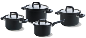 BK Pannenset Flow Cool Zwart 4-delig - RVS - Kookpan ø 16, 18, 20 cm & Steelpan ø 16 cm