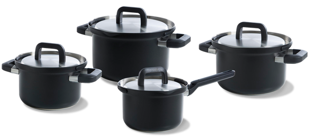 BK Pannenset Flow Cool Zwart 4-delig - RVS - Kookpan ø 16, 18, 20 cm & Steelpan ø 16 cm