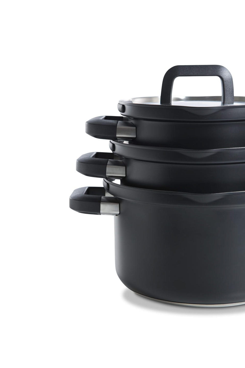BK Pannenset Flow Cool Zwart 4-delig - RVS - Kookpan ø 16, 18, 20 cm & Steelpan ø 16 cm