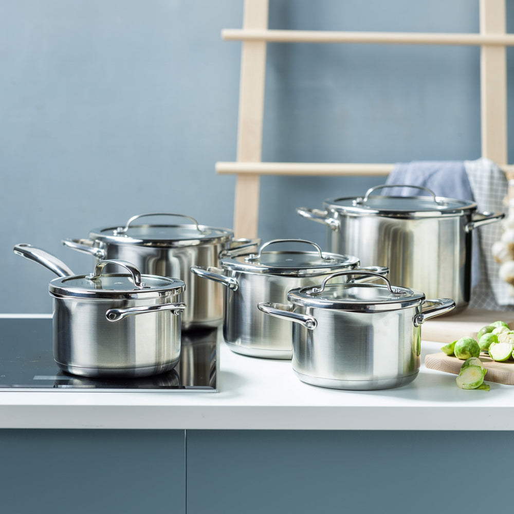 BK Pannenset Twist RVS 4-delig - Kookpan ø 16, 18 & 20 cm & Steelpan ø 16 cm - sfeerbeeld 1