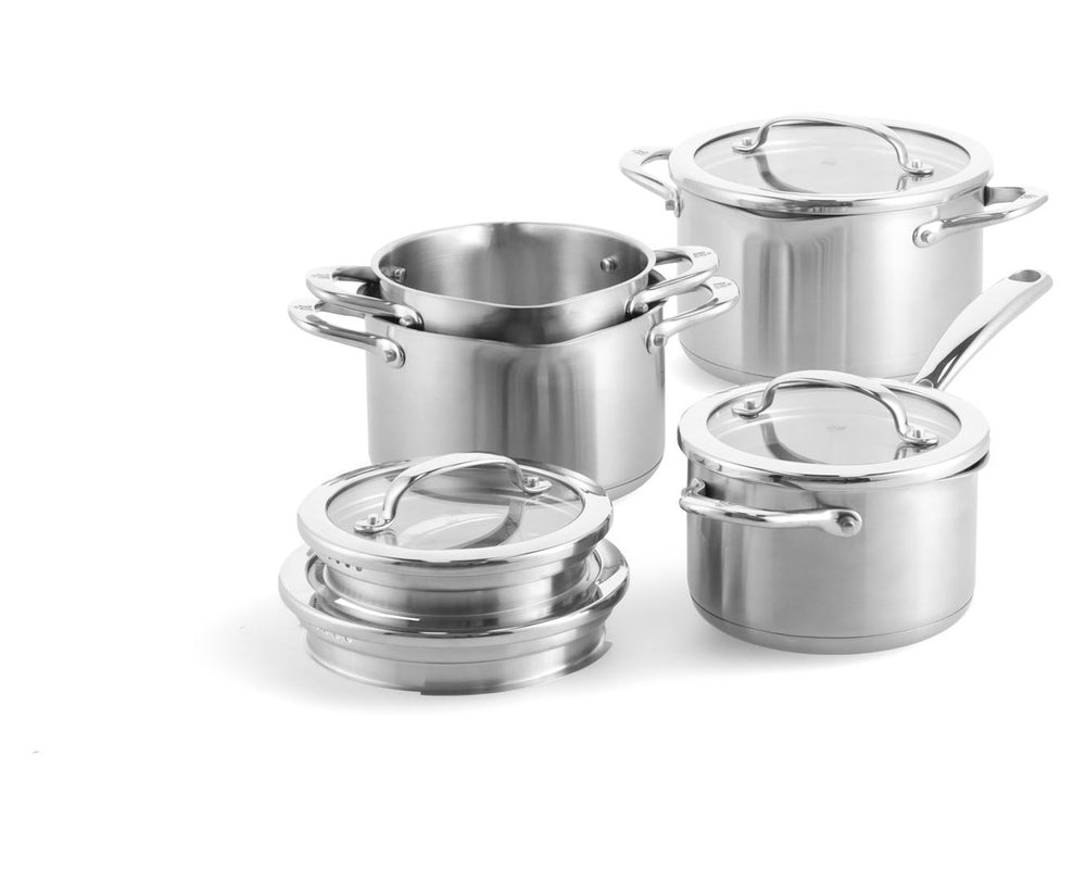 BK Pannenset Twist RVS 4-delig - Kookpan ø 16, 18 & 20 cm & Steelpan ø 16 cm - aanzicht