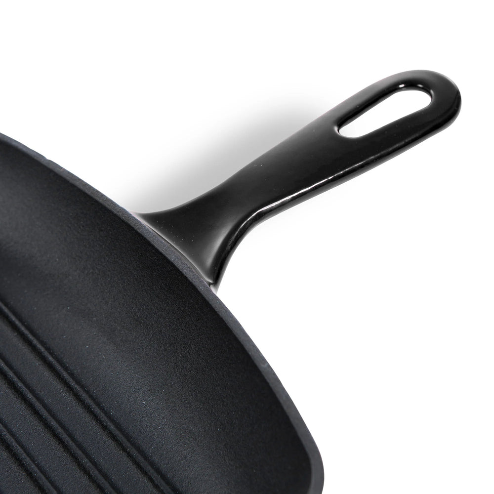 BK Pannenset Bourgogne Jet Black Gietijzer 3-delig - Braadpan ø 24, 28 cm & Grillpan 26x26 cm - geschikt voor alle warmtebronnen
