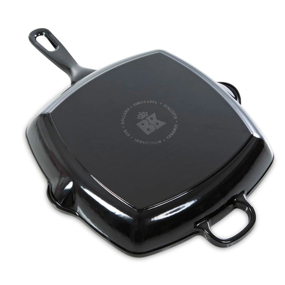 BK Pannenset Bourgogne Jet Black Gietijzer 3-delig - Braadpan ø 24, 28 cm & Grillpan 26x26 cm - geschikt voor alle warmtebronnen