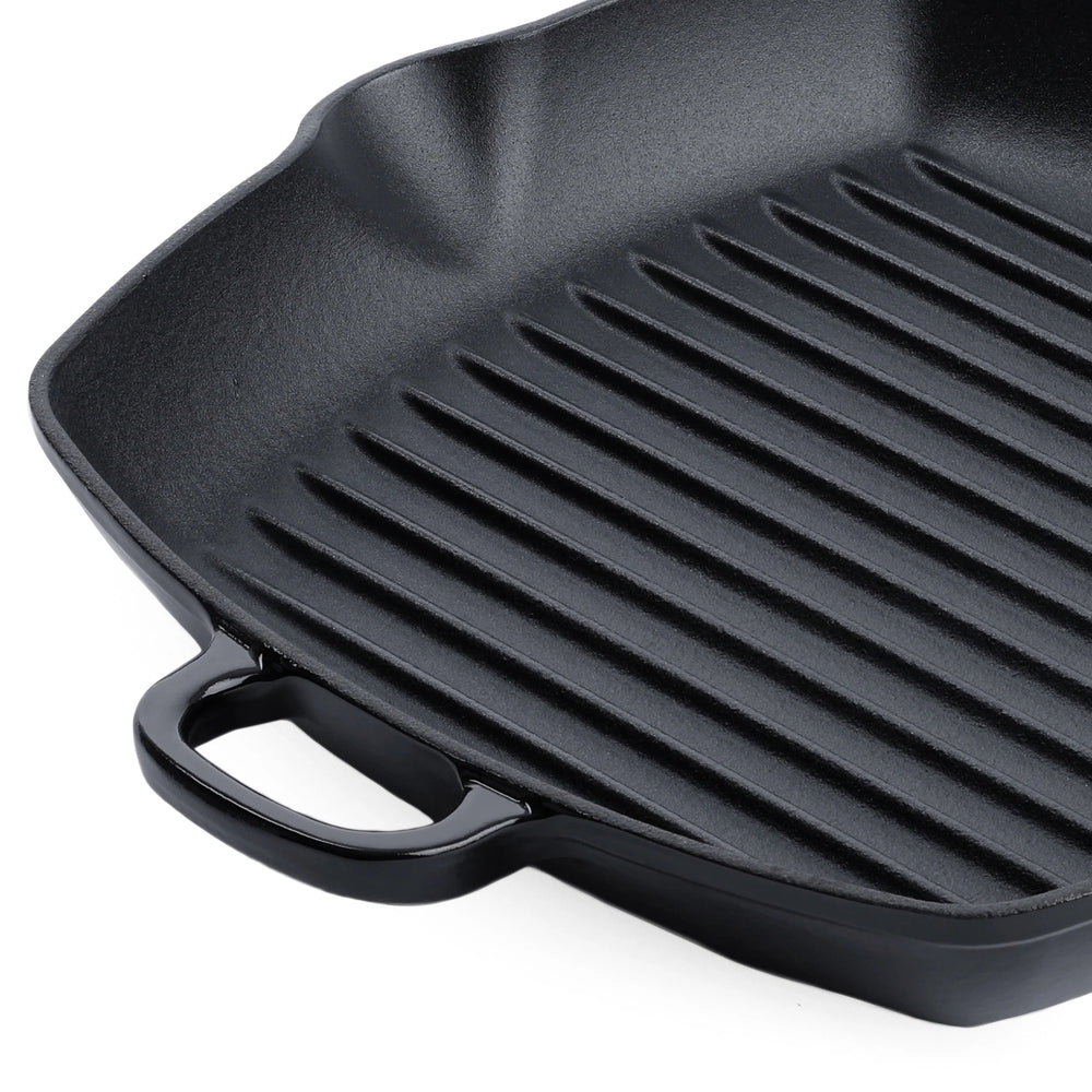 BK Pannenset Bourgogne Jet Black Gietijzer 3-delig - Braadpan ø 24, 28 cm & Grillpan 26x26 cm - geschikt voor alle warmtebronnen