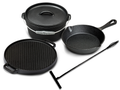 Blackwell Dutch Oven BBQ Gietijzer Set 4-Delig - Braadpan + Lifter, Koekenpan ø 20 cm & Grillplaat ø 30 cm - geschikt voor alle warmtebronnen - zonder anti-aanbaklaag