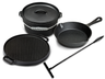 Blackwell Dutch Oven BBQ Gietijzer Set 4-Delig - Braadpan + Lifter, Koekenpan ø 20 cm & Grillplaat ø 30 cm - geschikt voor alle warmtebronnen - zonder anti-aanbaklaag