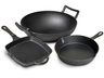 Blackwell Pannenset Gietijzer 3-Delig Grillpan 23 x 23 cm, Koekenpan ø 25 cm & Wok ø 32 cm - geschikt voor alle warmtebronnen - zonder anti-aanbaklaag