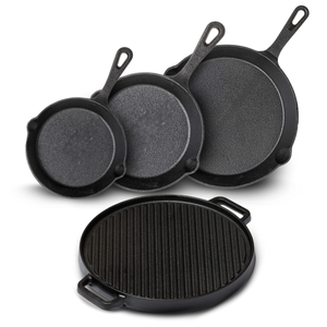 Blackwell Pannenset Gietijzer 4-Delig Koekenpan 16, 20 & 25 cm & Grillplaat ø 30 cm - geschikt voor alle warmtebronnen - zonder anti-aanbaklaag