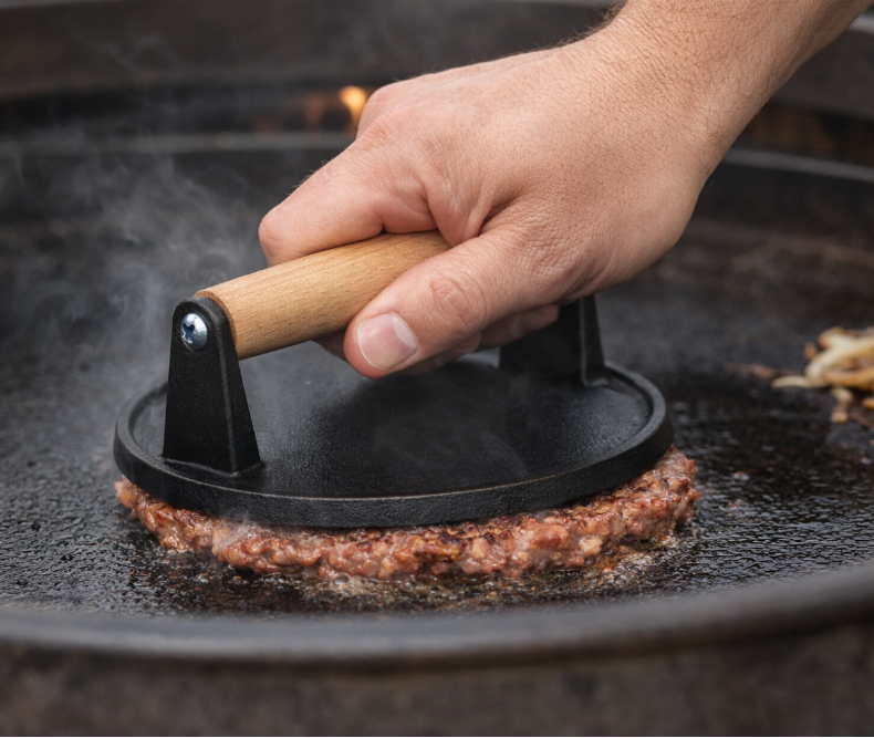 Cookinglife Hamburgerset / Smashburger Set - Gietijzeren Smashpers, Extra Pers & BBQ Spatel