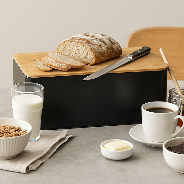 Cookinglife Brooddoos - Broodtrommel met Plank - Mat Zwart