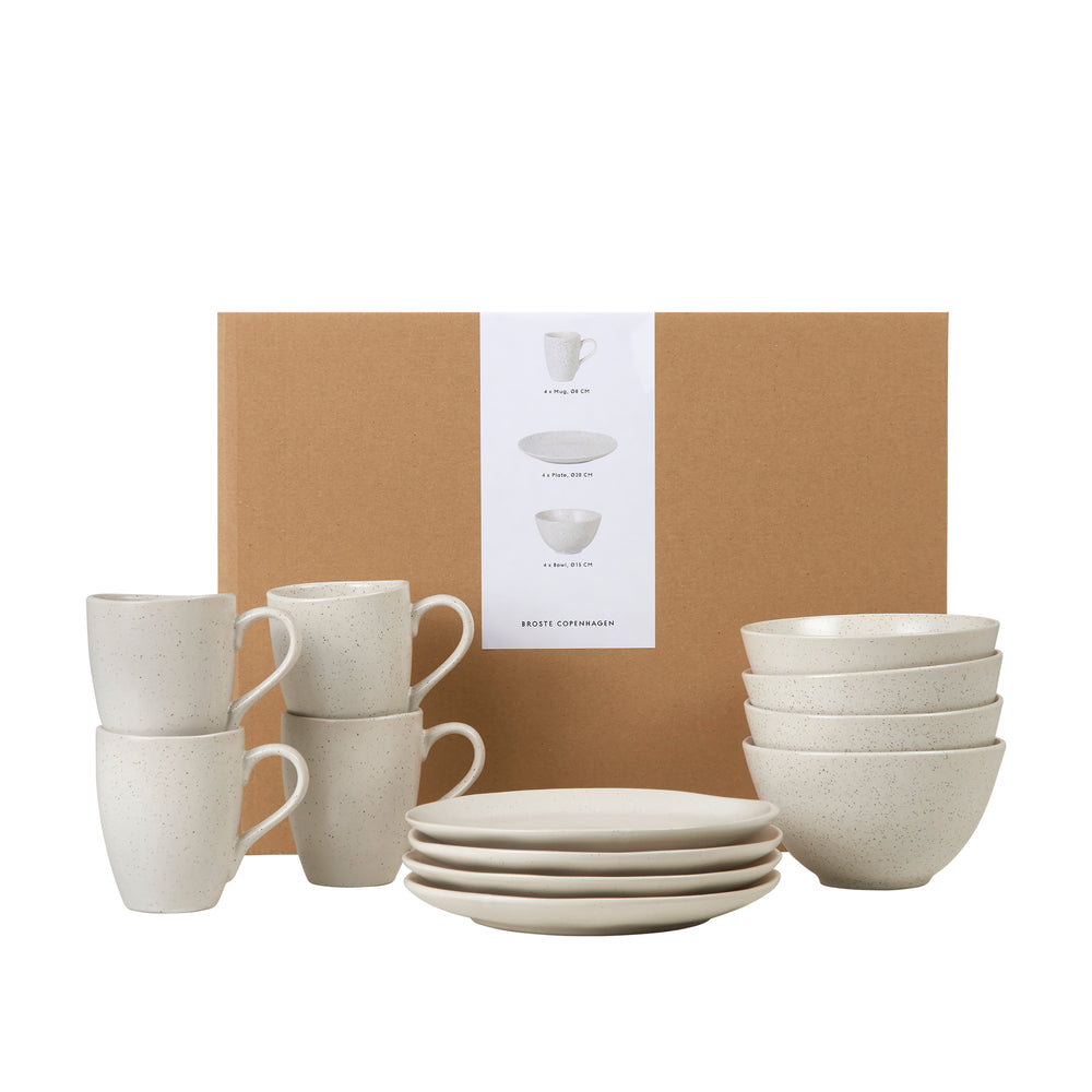 Broste Copenhagen Ontbijtset Nordic Vanilla 12-delig / 4 personen - 4 ontbijtborden, 4 kommen en 4 kopjes