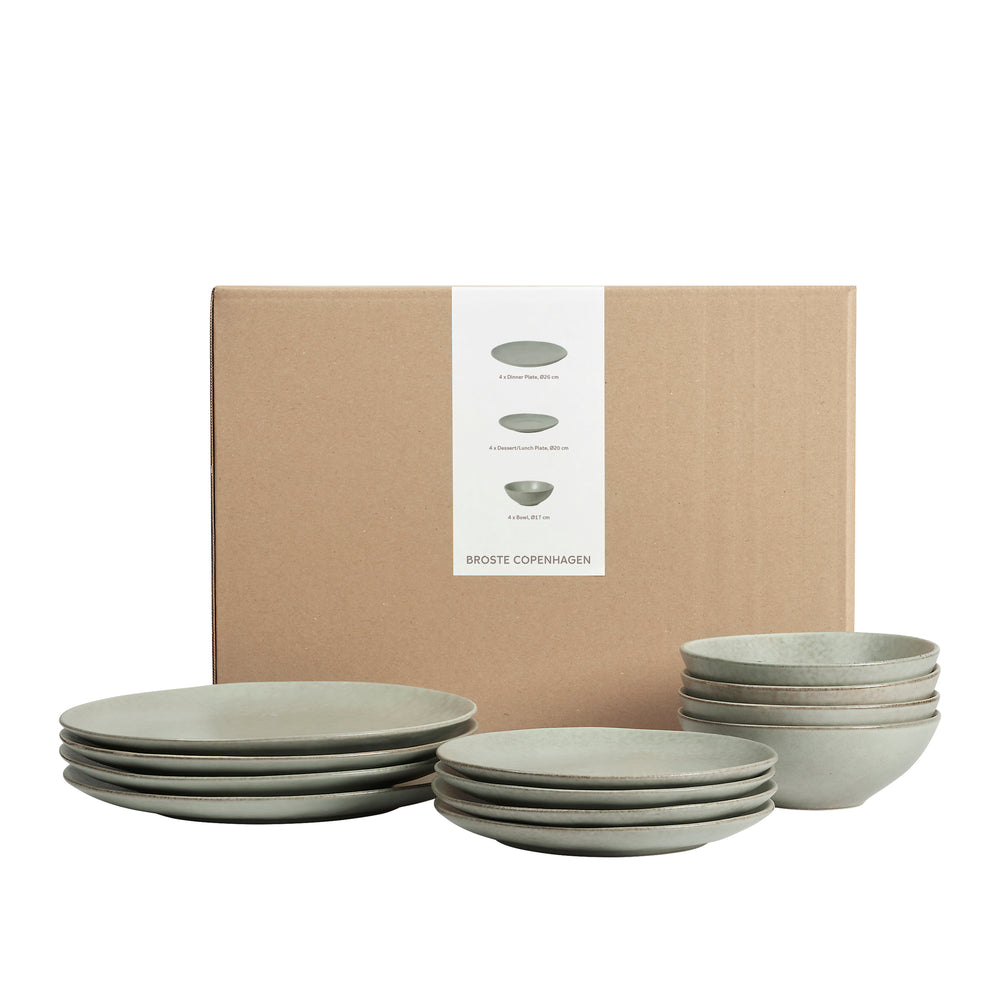 Broste Copenhagen Serviesset Nordic Marsh 12-delig / 4 personen - 4 dinerborden, 4 ontbijtborden en 4 kommen