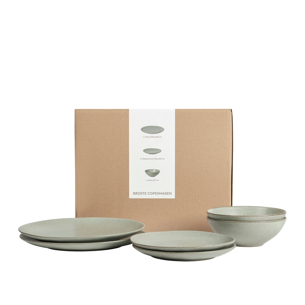 Broste Copenhagen Serviesset Nordic Marsh 6-delig / 2 personen - 2 dinerborden, 2 ontbijtborden en 2 kommen
