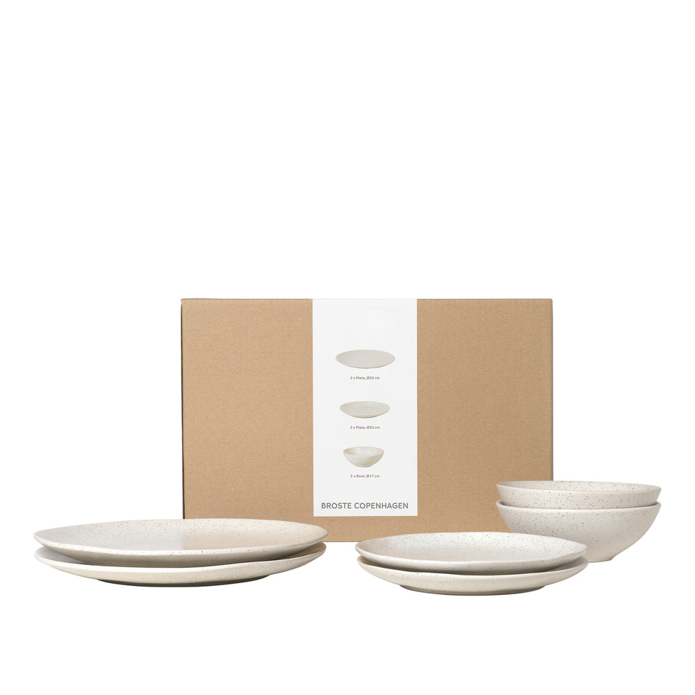 Broste Copenhagen Serviesset Nordic Vanilla 6-delig / 2 personen - 2 dinerborden, 2 ontbijtborden en 2 kommen