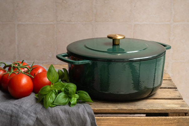 Combekk Pannenset Gietijzer Holly Green 3-delig - Braadpan ø 24, 28 cm & Koekenpan ø 26 cm