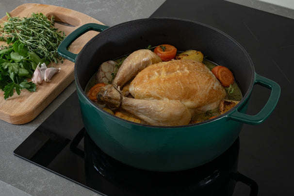 Combekk Braadpan met deksel Gietijzer Holly Green ø 28 cm / 5.3 Liter - geëmailleerde anti-aanbaklaag