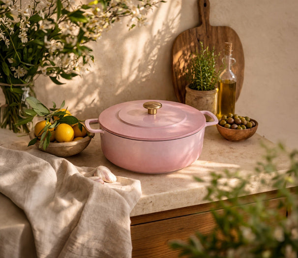 Combekk Braadpan met deksel Gietijzer Pink ø 28 cm / 5.3 Liter - geëmailleerde anti-aanbaklaag