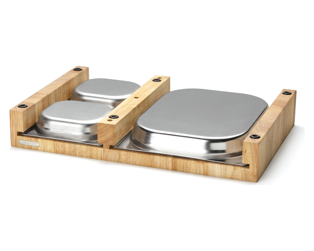 Continenta Houten Snijplank met 3 RVS Laden - Kopshout - 50 x 33 cm - laden zonder plank