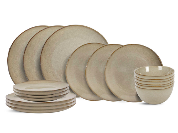 Cookinglife Serviesset Sabi Beige 18-delig / 6 personen - 6 dinerborden, 6 ontbijtborden en 6 kommen