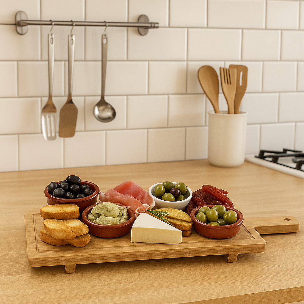Cookinglife Serveerplank / Tapasplank op pootjes - L - Bamboe - 58 x 19 cm