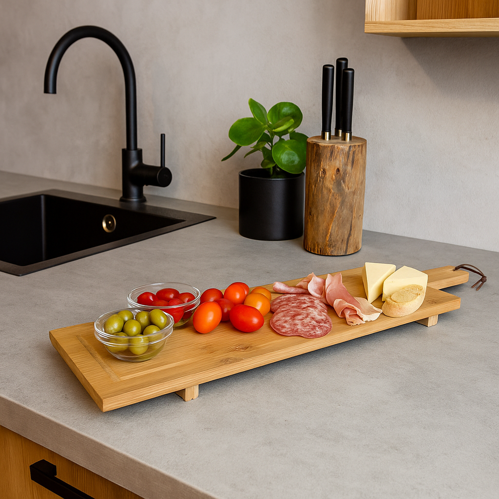 Cookinglife Serveerplank / Tapasplank op pootjes - XL - Bamboe - 88 x 26 cm