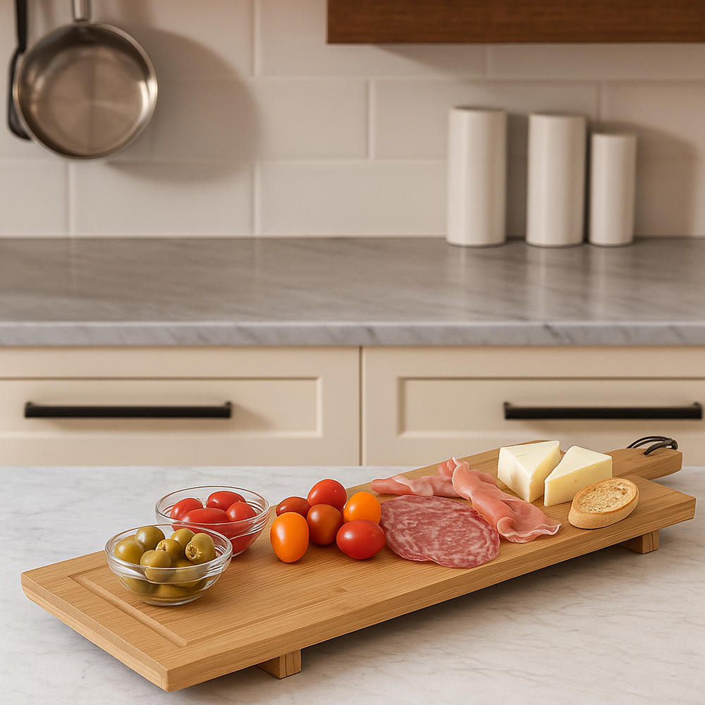 Cookinglife Serveerplank / Tapasplank op pootjes - XL - Bamboe - 88 x 26 cm