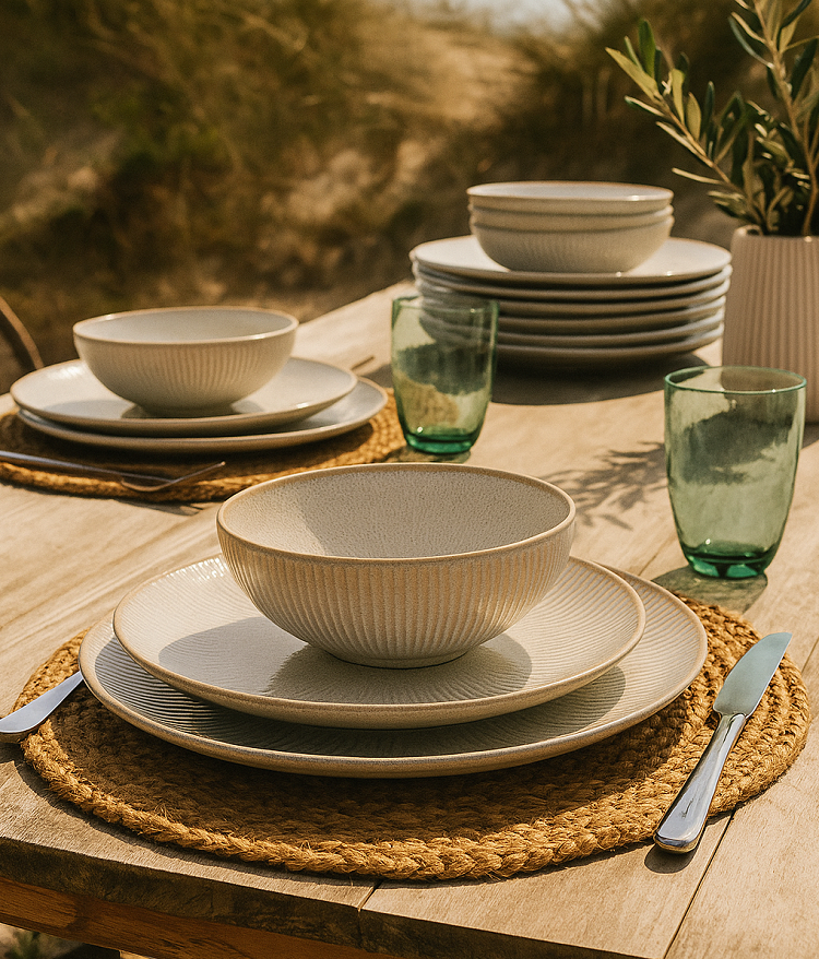 Cookinglife Ontbijtborden / Dessertborden Coastal Lines Ocean Beige ø 21 cm - 6 Stuks
