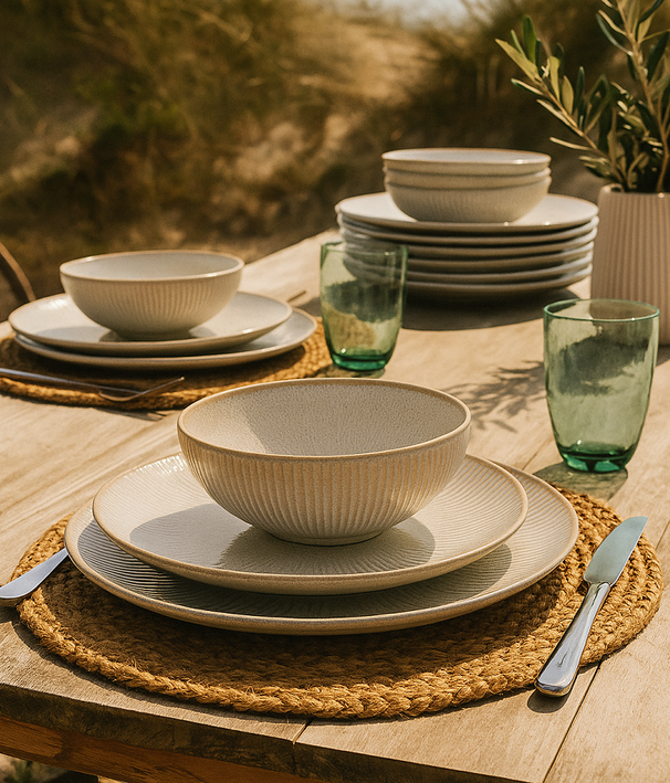 Cookinglife Diepe Borden / Pastaborden Coastal Lines Ocean Beige ø 18 cm - 6 Stuks