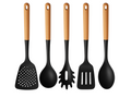 Cookinglife Keukengerei set - Kookgerei set - hout zwart 5 delig - Schuimspaan, soeplepel, spaghettilepel, bakspaan & opscheplepel