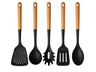 Cookinglife Keukengerei set - Kookgerei set - hout zwart 5 delig - Schuimspaan, soeplepel, spaghettilepel, bakspaan & opscheplepel