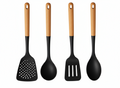 Cookinglife Keukengerei set - Kookgerei set - hout zwart 4 delig - Schuimspaan, soeplepel, bakspaan & opscheplepel