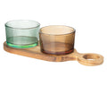 Cosy & Trendy Borrelplank met Glazen Schaaltjes Soluna 3-delig - Acaciahout - 27.5 x 10 cm