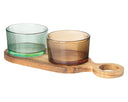 Cosy & Trendy Borrelplank met Glazen Schaaltjes Soluna 3-delig - Acaciahout - 27.5 x 10 cm
