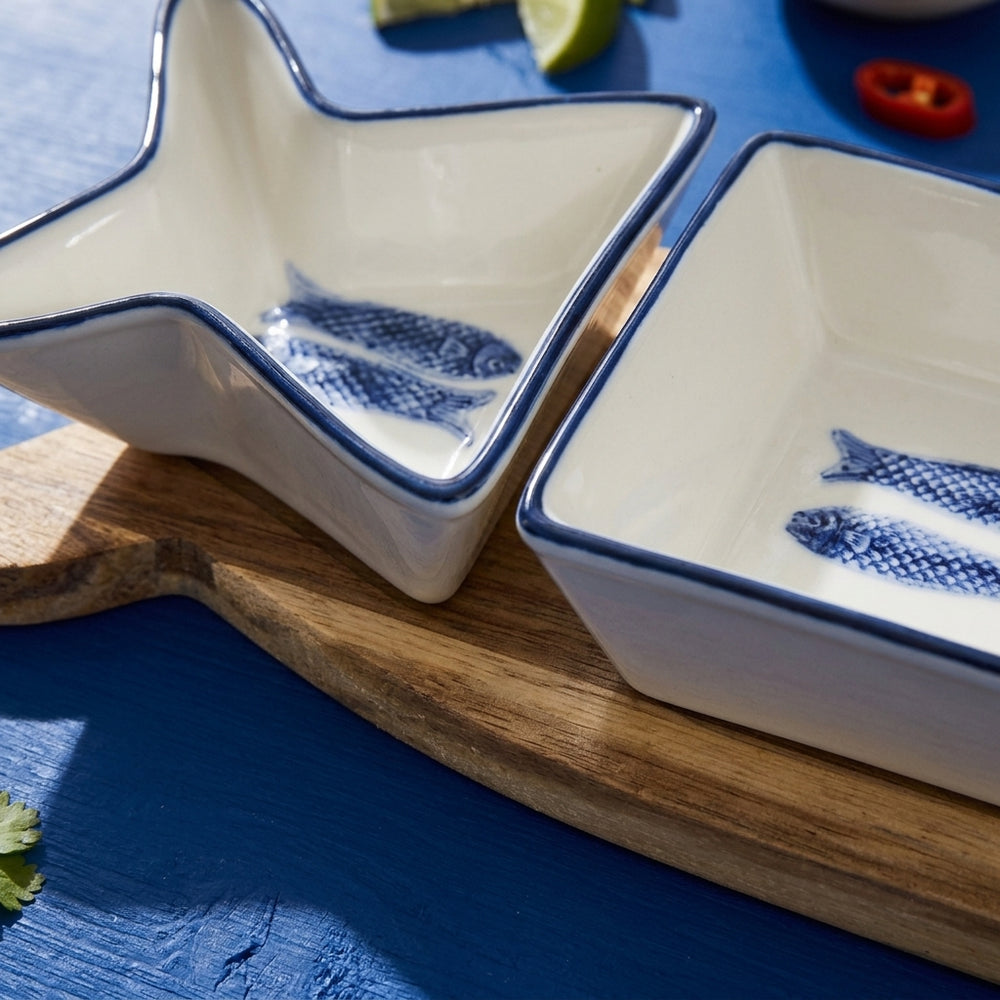 Cosy & Trendy Borrelplank met Schaaltjes Branzino 5-delig - Wit & Blauw - 37 x 9.5 cm