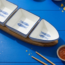 Cosy & Trendy Borrelplank met Schaaltjes Branzino 5-delig - Wit & Blauw - 37 x 9.5 cm