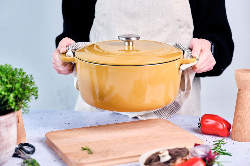 Cosy & Trendy Braadpan met deksel Fontestic Gietijzer Amber Gold Ø 28 cm / 6.8 Liter - geëmailleerde anti-aanbaklaag