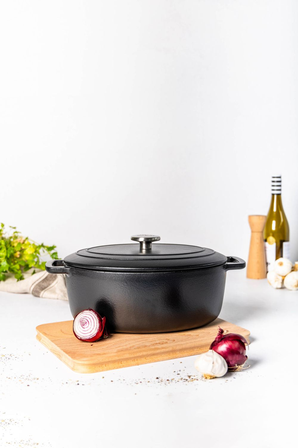 Cosy & Trendy Braadpan met deksel Fontestic Gietijzer Black Ovaal - 31 x 24 cm / 6 Liter - geëmailleerde anti-aanbaklaag