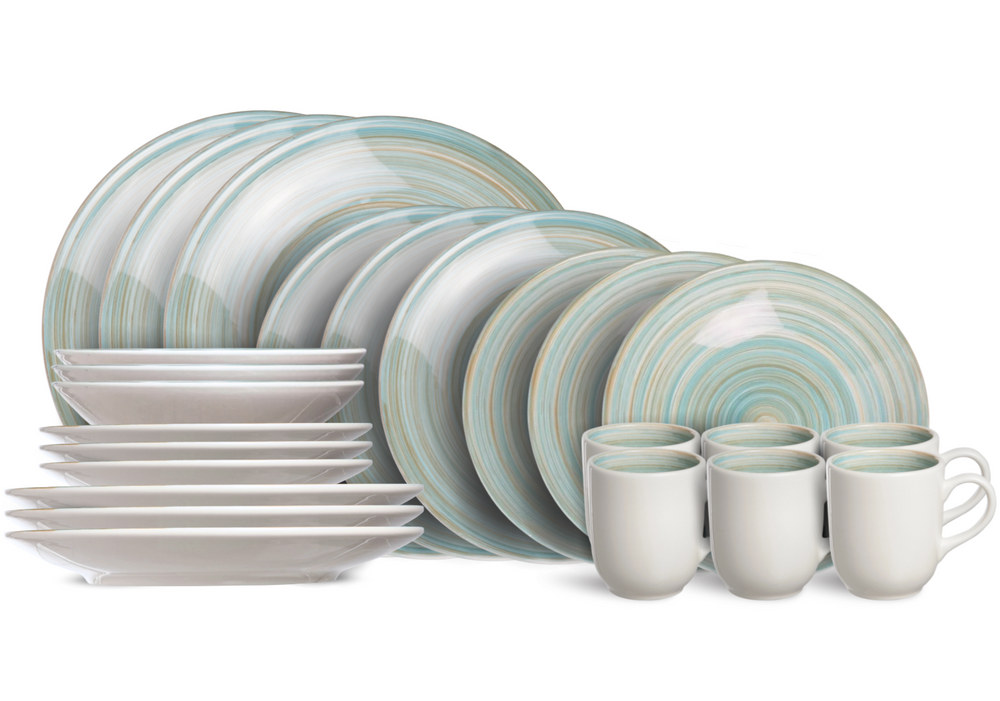 Cosy & Trendy Serviesset Turbolino - Blauw 24-delig / 6 personen - 6 dinerborden, 6 diepe borden, 6 ontbijtborden en 6 mokken