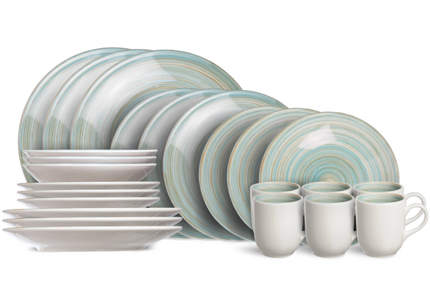 Cosy & Trendy Serviesset Turbolino - Blauw 24-delig / 6 personen - 6 dinerborden, 6 diepe borden, 6 ontbijtborden en 6 mokken