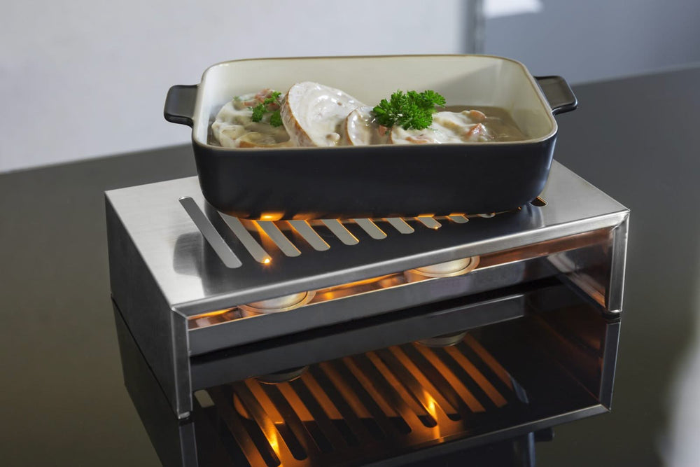 Cosy & Trendy Warmhoudplaat - Bordenwarmer met 2 theelichthouders - RVS - 26.4 x 14.9 x 7 cm