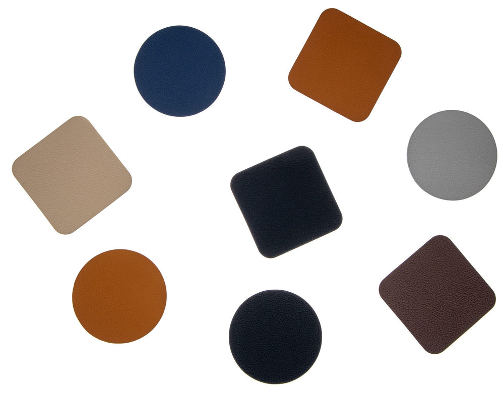 Onderzetters - Vegan leer - Grijs / Blauw - dubbelzijdig - ø 10 cm - 6 stuks - Cookinglife