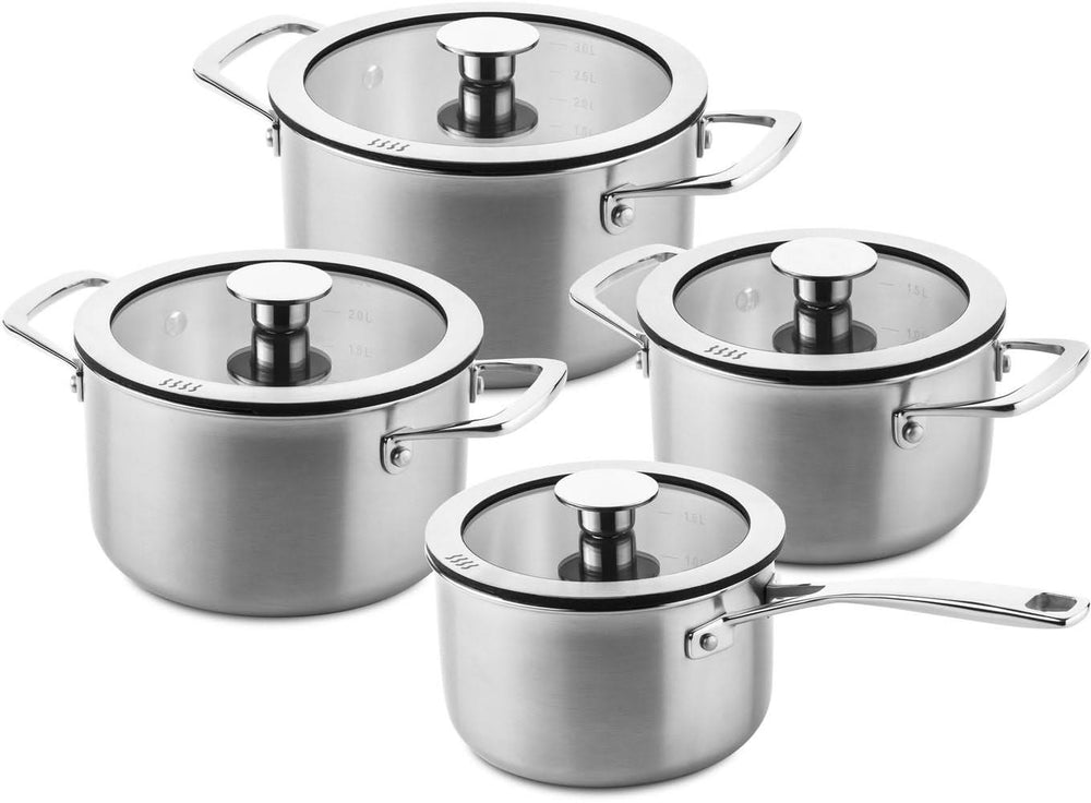 DUCQ Pannenset 4-Delig - Downdraft Geschikt - Kookpan ø 18, 20, 20 cm & Steelpan ø 16 cm + Deksels