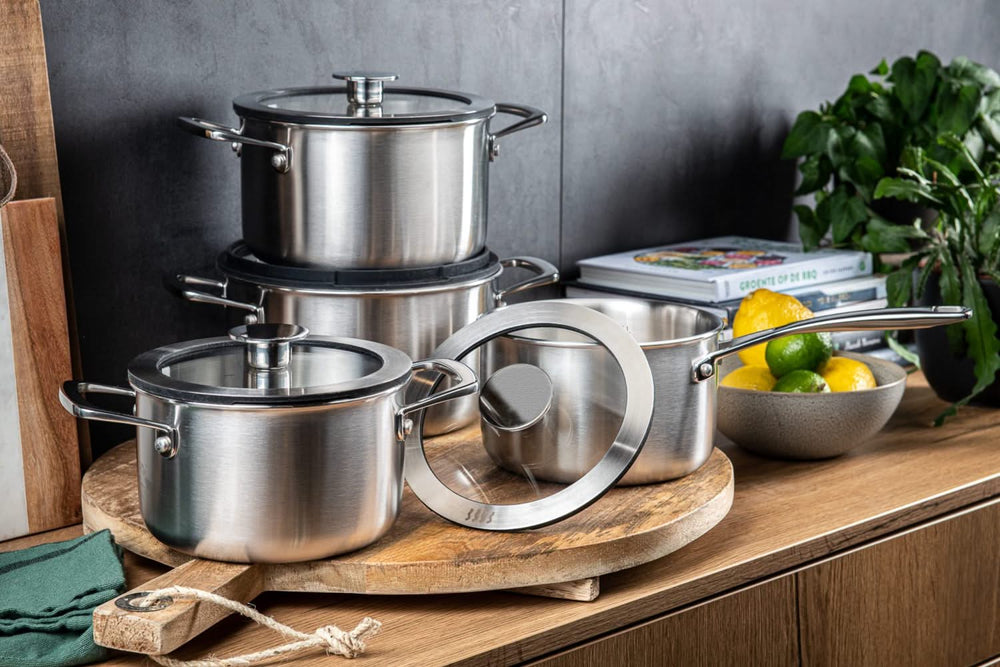 DUCQ Pannenset 6-Delig - Downdraft Geschikt - Kookpan ø 16, 18, 20, 24 cm & Steelpan ø 16 cm & Braadpan ø 26 cm + Deksels