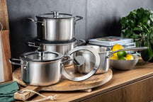 DUCQ Pannenset 4-Delig - Downdraft Geschikt - Kookpan ø 18, 20, 20 cm & Steelpan ø 16 cm + Deksels